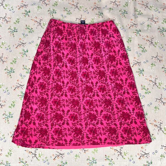 VTG Ann Taylor Silk Midi Skirt Knee Length Paisley Floral Print Pink 4 Small - Picture 2 of 4